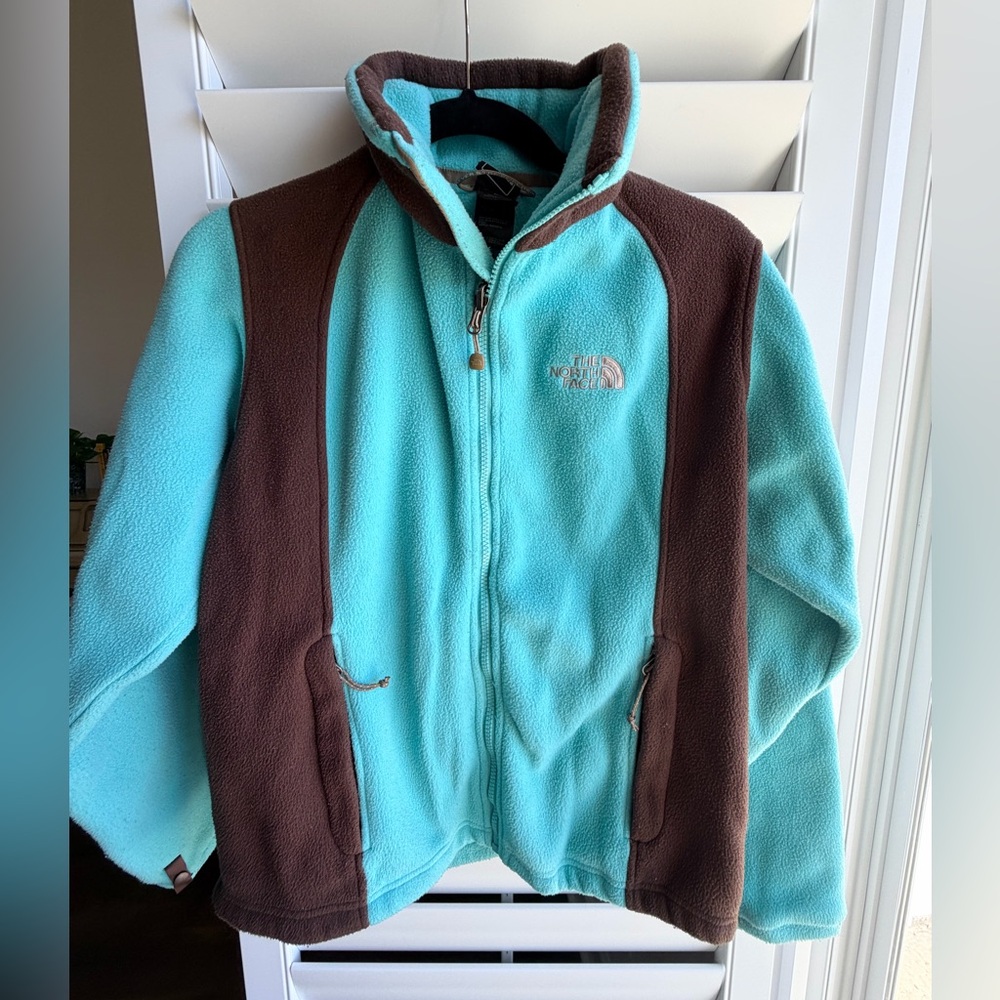 The North Face Teal and Brown zip-up Fleece Jacket
